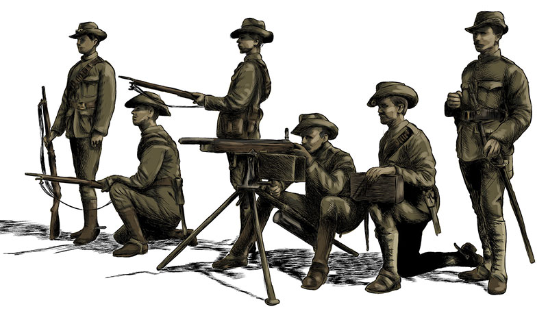 Soldiers with a machine gun