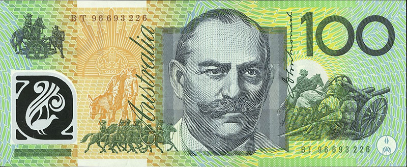 The Australian $100 note features General Monash